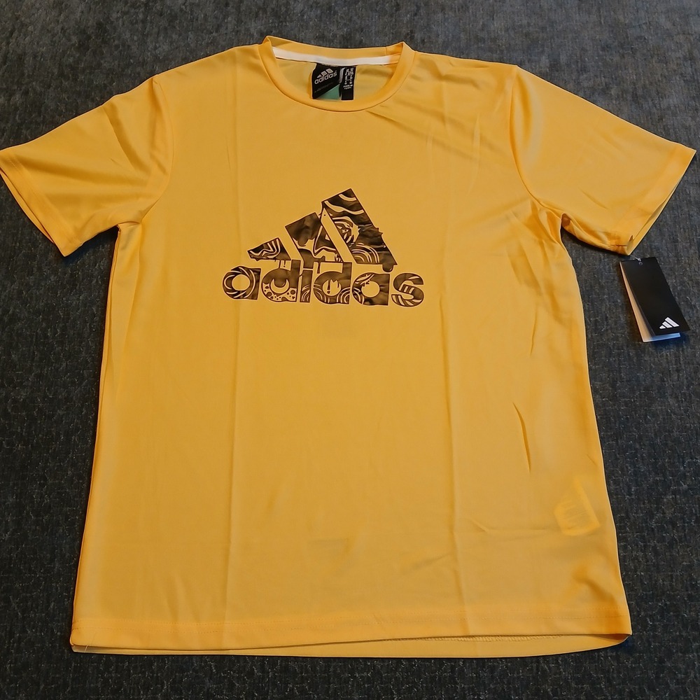 Adidas Mens Graphic Logo Performance T-Shirt Yellow Short Sleeve Large NEW